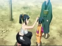 Busty anime samurai babes show off bouncing tits